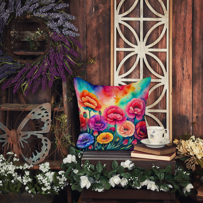 Chrysanthemum pot holder pillow, square cushion with bright chrysanthemum bouquet design