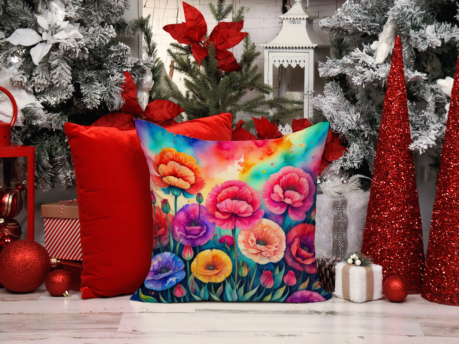 Chrysanthemum pot holder pillow, square cushion with bright chrysanthemum flowers on festive display