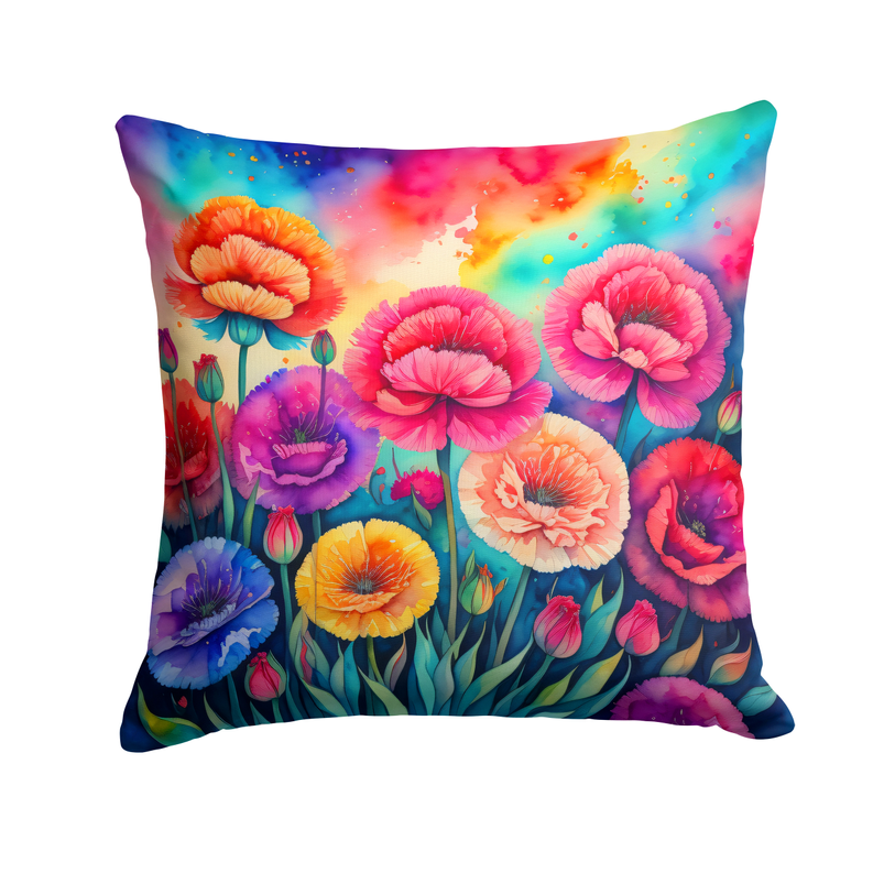 Chrysanthemum pot holder square cushion with colorful bouquet flowers, gradient sky background