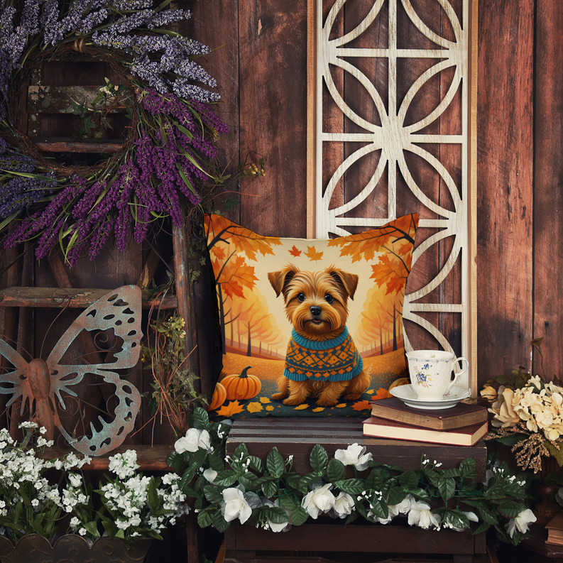 Decorative Rhodesian Ridgeback throw pillow with orange autumn forest scene.