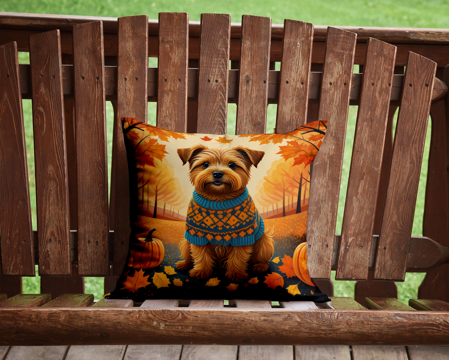 Square Rhodesian Ridgeback fall throw pillow on wooden outdoor bench.