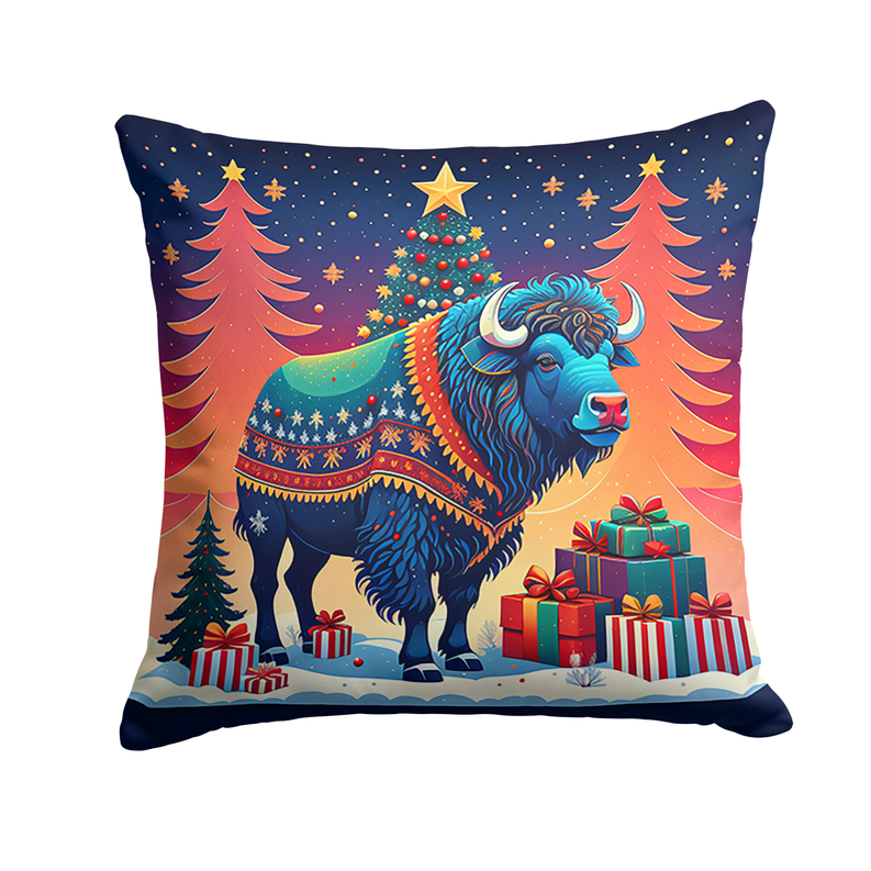 Elephant Christmas pot holder featuring a blue bull with ornaments and gift boxes