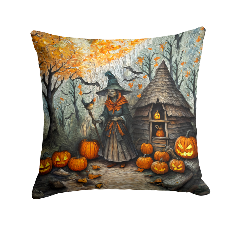 Spooky Halloween foam coaster featuring a haunted forest scene with pumpkins and witch