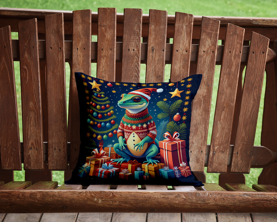 Christmas pot holder pair featuring a blue-and-teal holiday animal scene on navy fabric