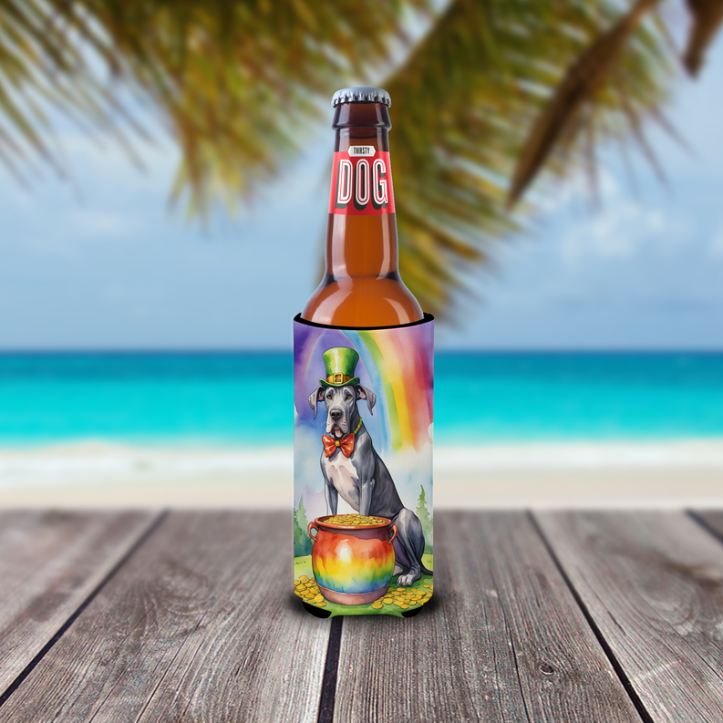 Colorful printed can hugger for ultra slim cans with dog and leprechaun hat