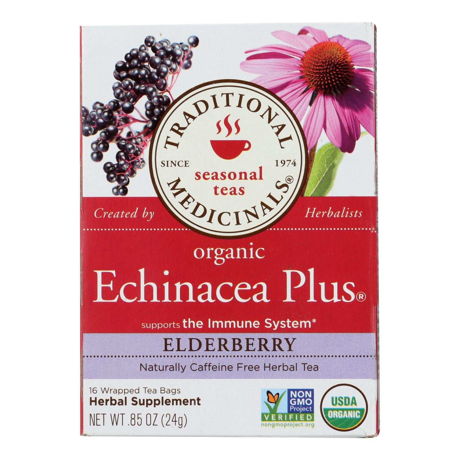 Traditional Medicinals Organic Echinacea Elder Tea -caffeine Free - Case Of 6 - 16 Bags - GreatEagleInc