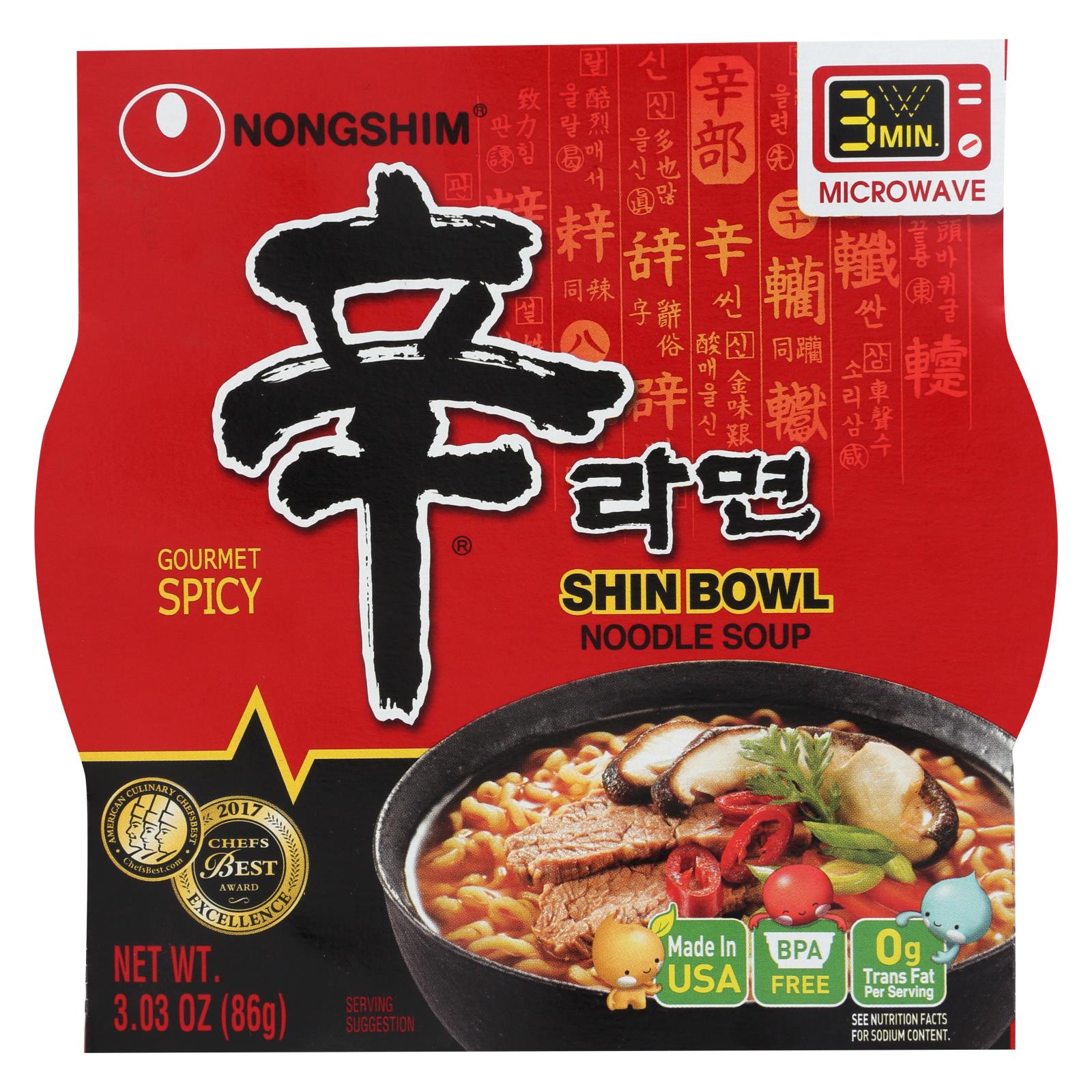 Nong Shim Noodle Soup Bowl - Shin - Case Of 12 - 3.03 Oz. - GreatEagleInc