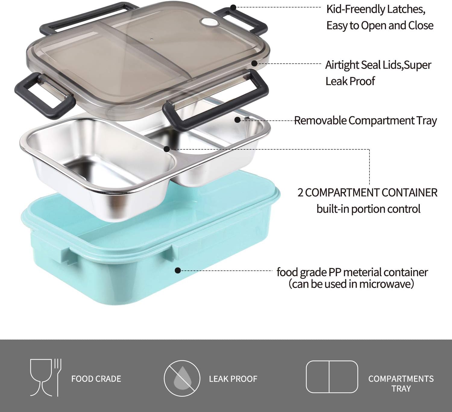 Transparent Lunch Box For Kids Food Storage Container With Lids Leak - GreatEagleInc