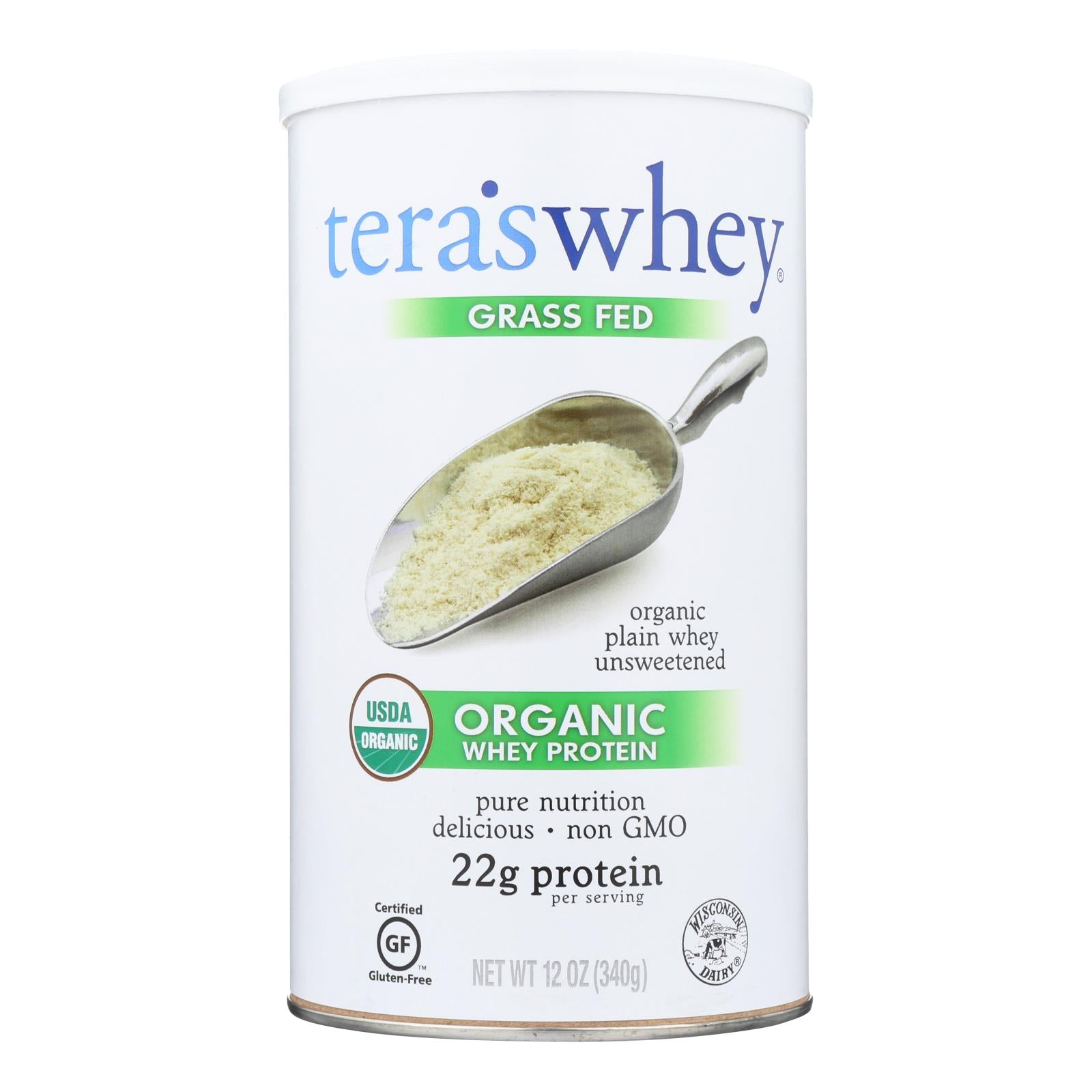 Teras Whey Protein Powder - Whey - Organic - Plain Unsweetened - 12 Oz - GreatEagleInc