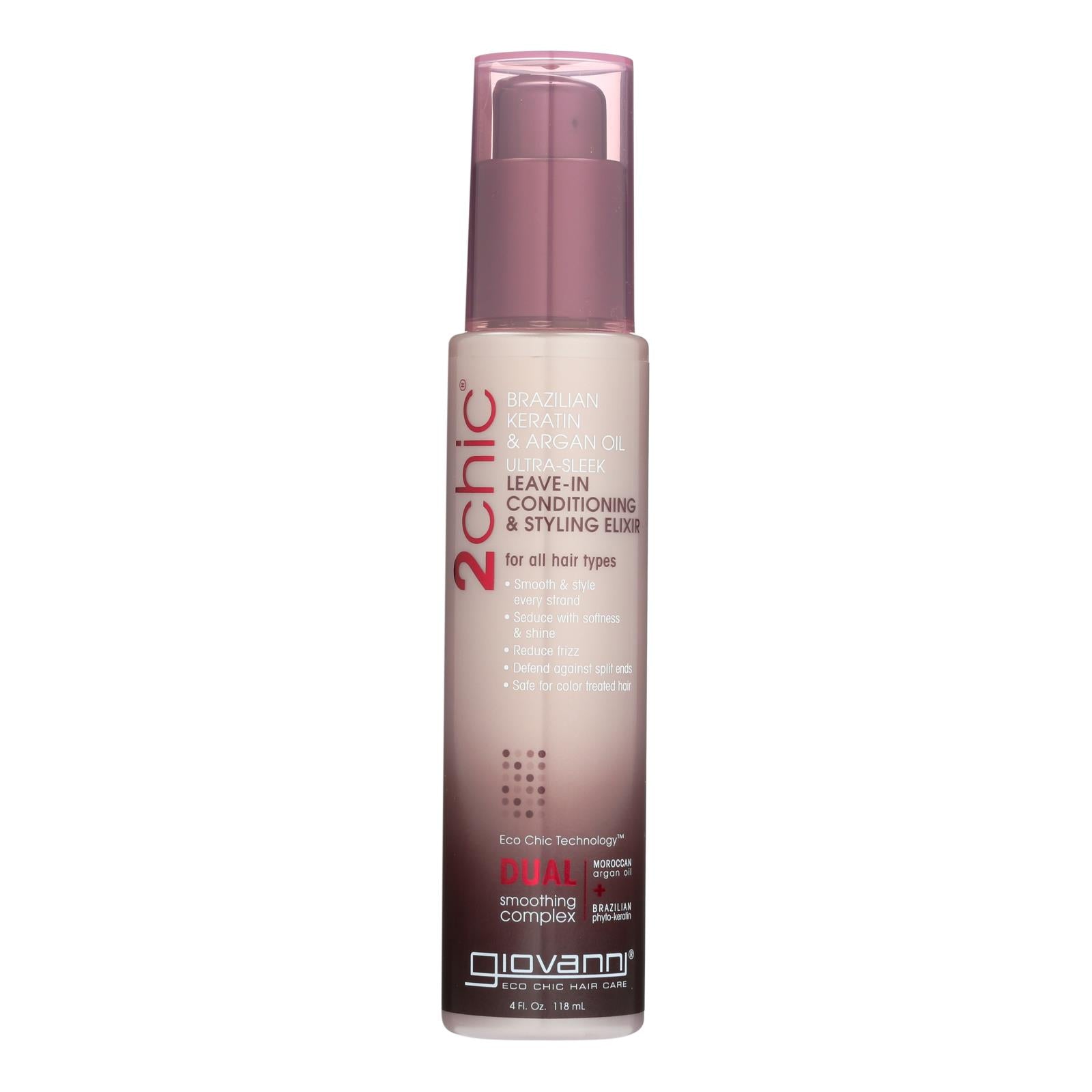 Giovanni 2chic Ultra-sleek Leave-in Conditioning And Styling Elixir With Brazilian Keratin And Argan Oil - 4 Fl Oz - GreatEagleInc