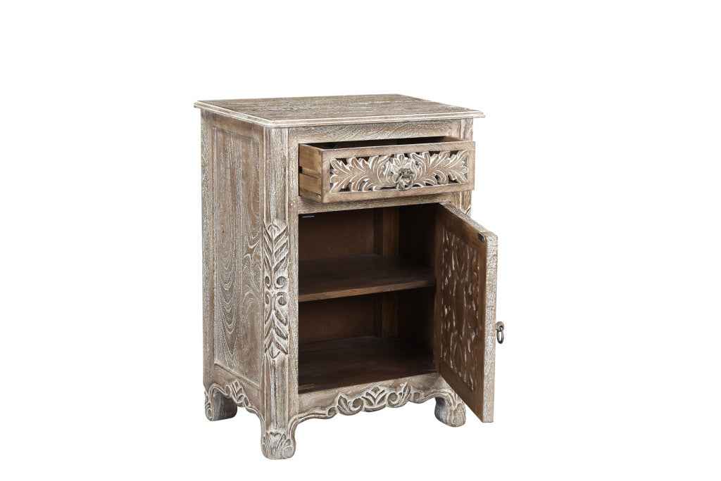 30" Gray Solid Wood Distressed One Drawer Nightstand