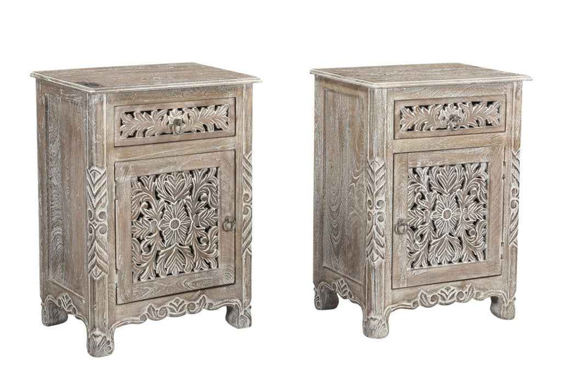 30" Gray Solid Wood Distressed One Drawer Nightstand