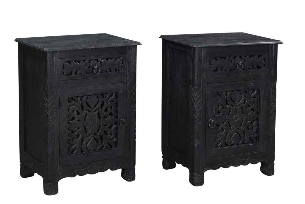 30" Black Solid Wood Distressed One Drawer Nightstand