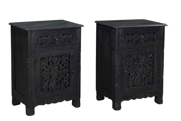 30" Black Solid Wood Distressed One Drawer Nightstand