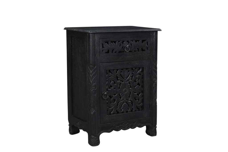 30" Black Solid Wood Distressed One Drawer Nightstand
