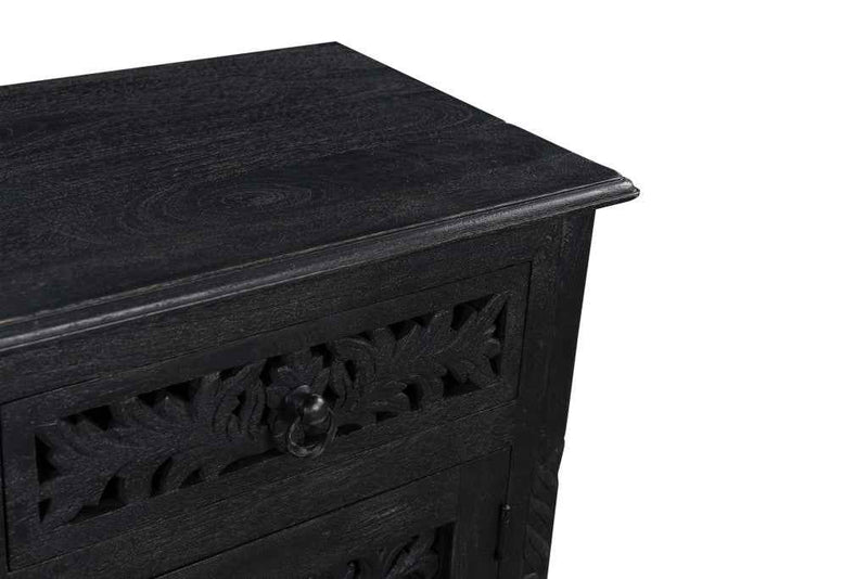 30" Black Solid Wood Distressed One Drawer Nightstand