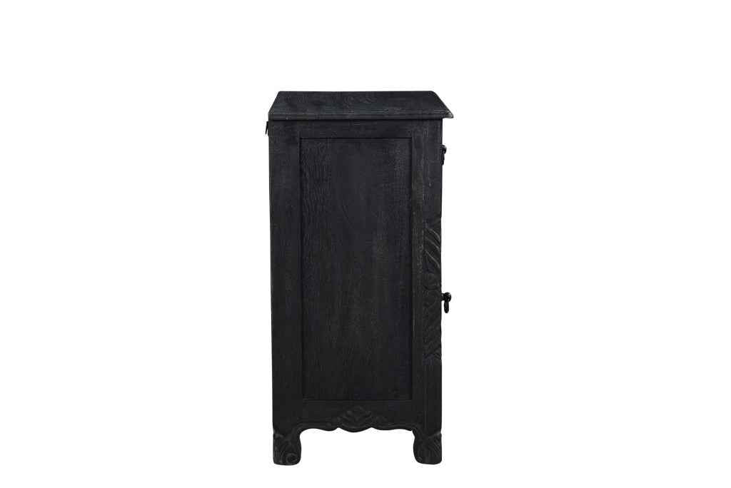 30" Black Solid Wood Distressed One Drawer Nightstand