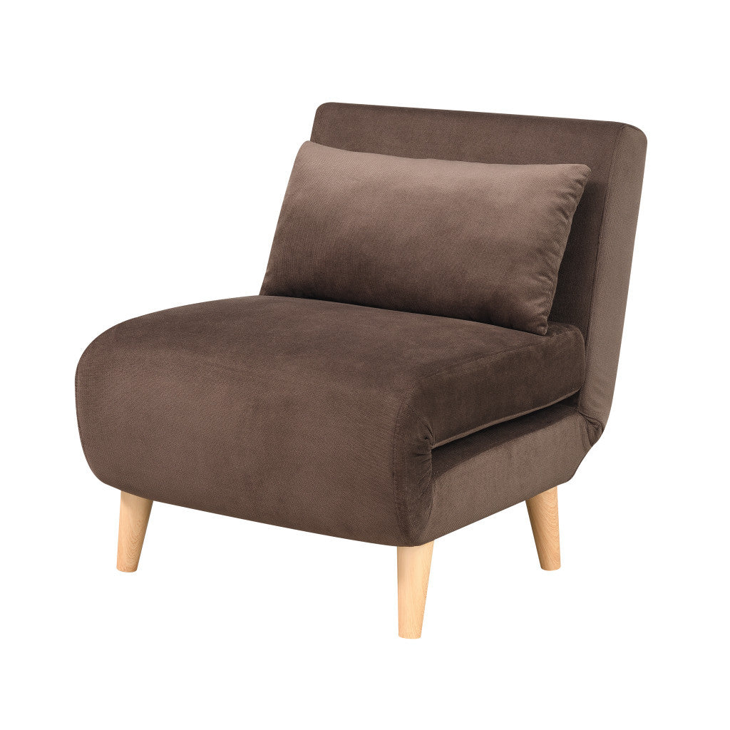 27" Brown and Natural Upholstered Convertible Chair And Toss Pillow - Living Room
