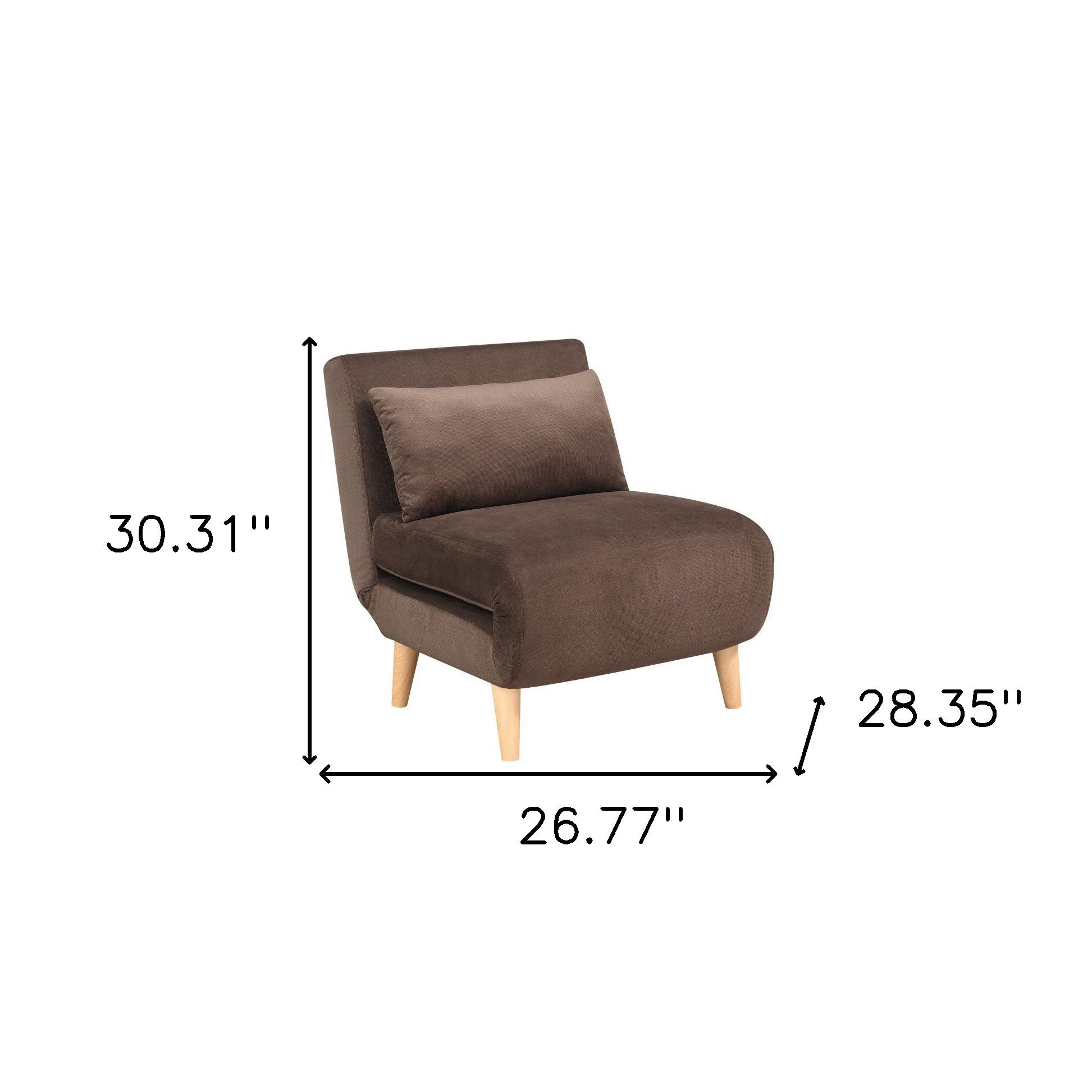 27" Brown and Natural Upholstered Convertible Chair And Toss Pillow - Living Room