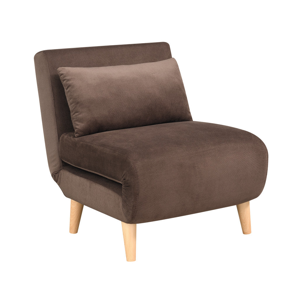 27" Brown and Natural Upholstered Convertible Chair And Toss Pillow - Living Room