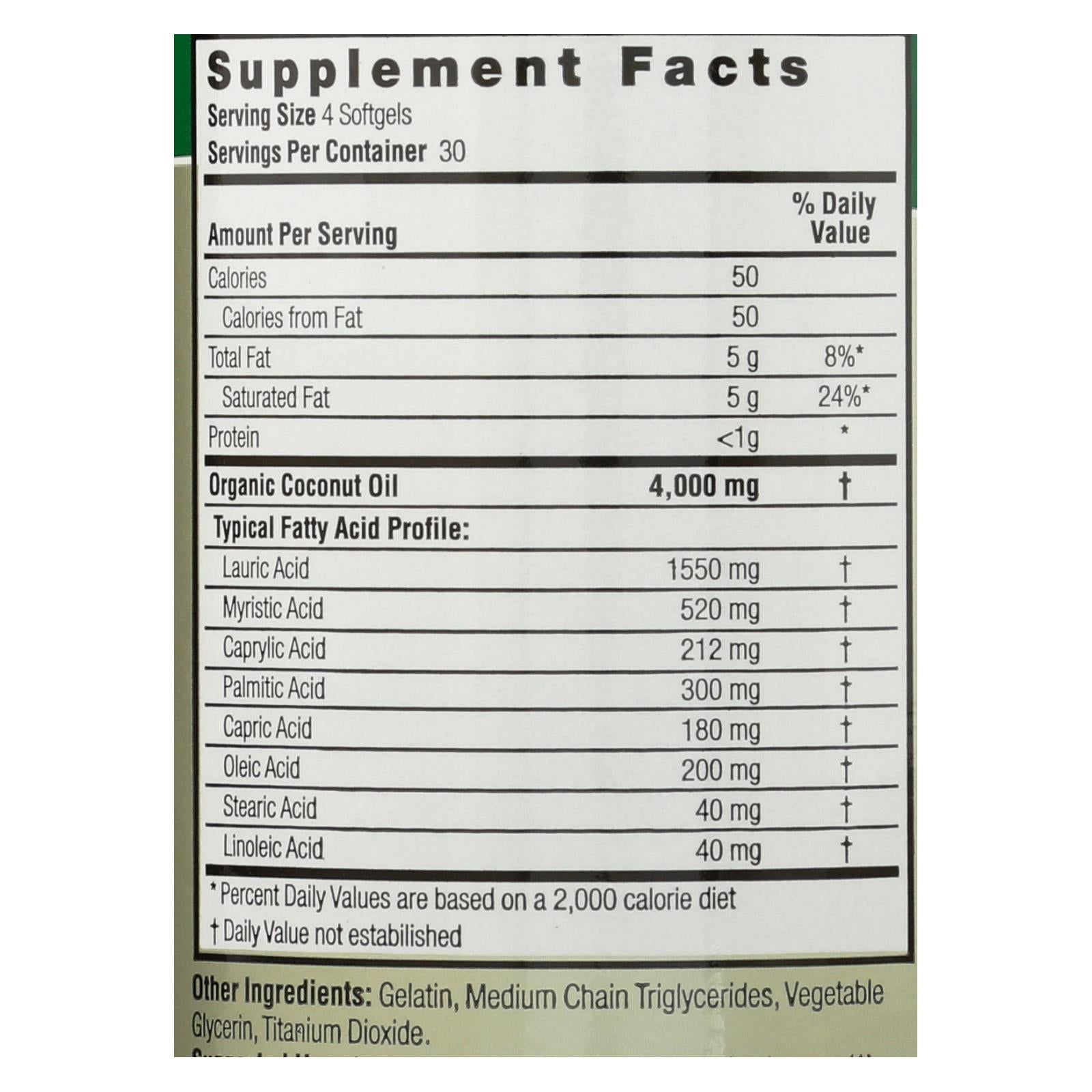 Nature's Answer - Extra Virgin Coconut Oil - 120 Softgels - Eco-Friendly Home & Grocery