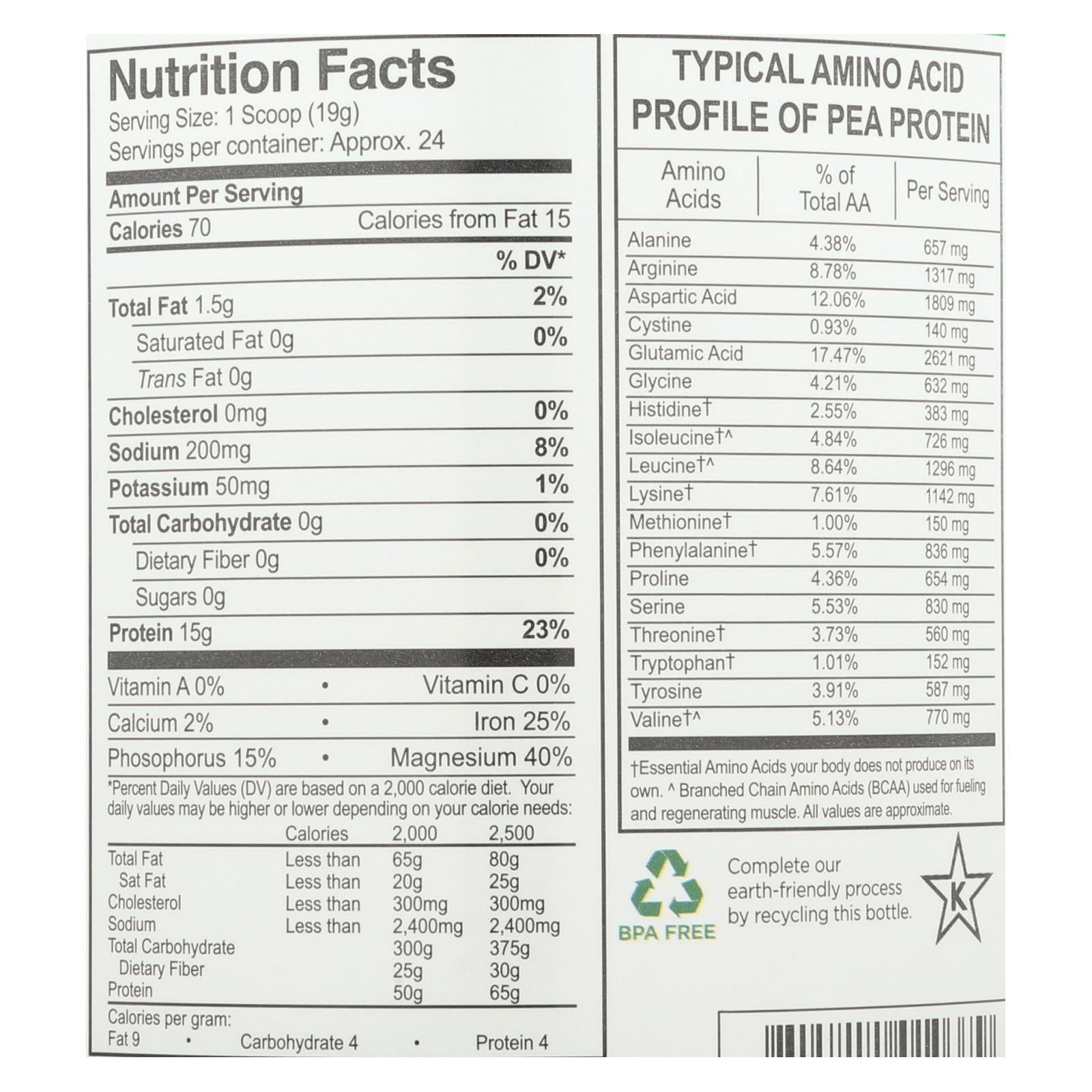 Growing Naturals Yellow Pea Protein - Original - 16 Oz - GreatEagleInc