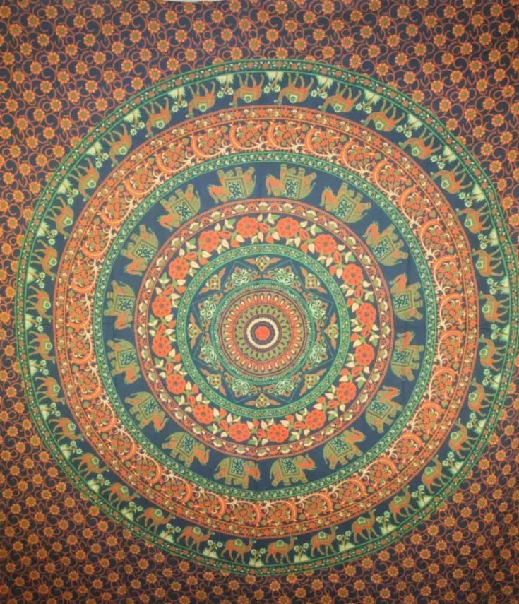 Dark Blue Kaleidoscope Mandala Flowers & Animals Tapestry - Black / 1 / 90 x 80 - Home Decor