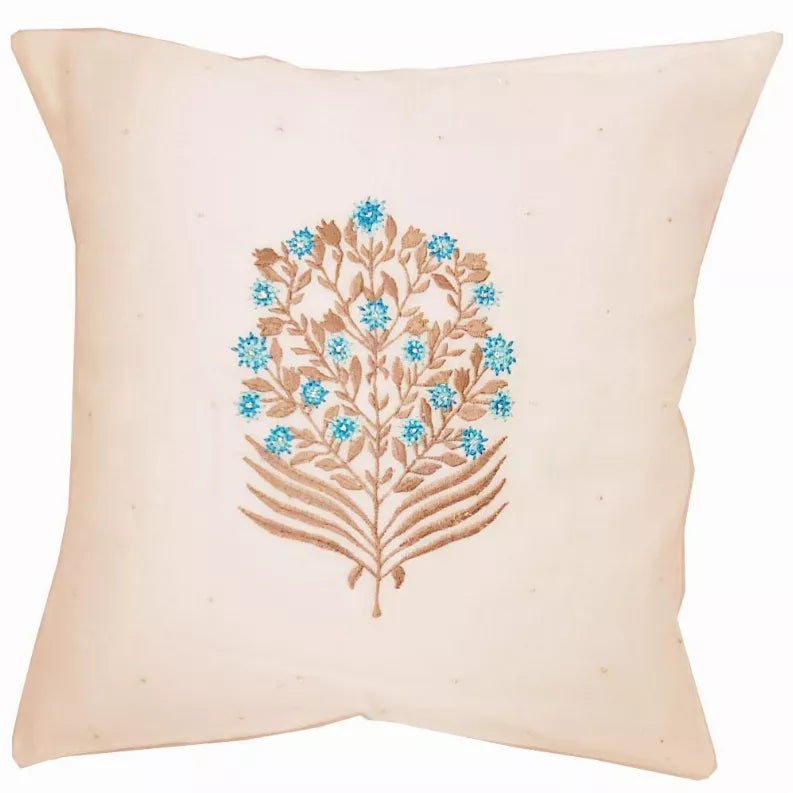 Chanderi Cotton Print Work Premium Silk Fabric Cushion Cover Design Home Accent Furnishing - 16" x 16" - White / 1 / 16 x…