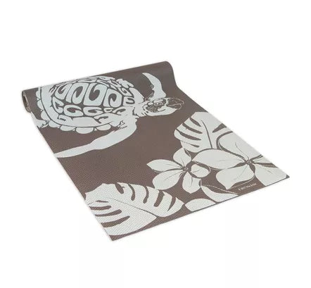 Yogi mat, dark brown with elephant and tropical flower pattern, flat