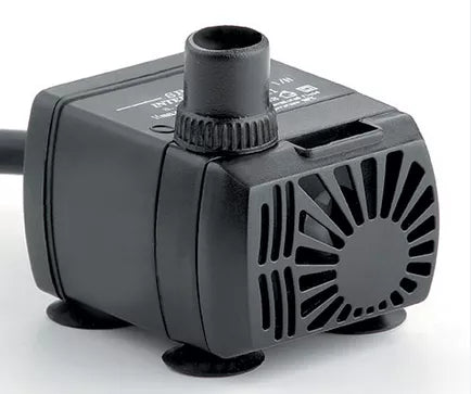 Black fountain pump with adjustable flow control and vented motor housing