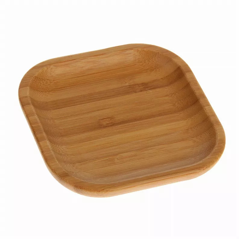 Wood square bamboo plate, 4 x 4 in, rounded corners
