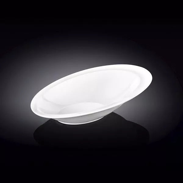 White oval ceramic bowl, 8.5 x 6 in, glossy finish