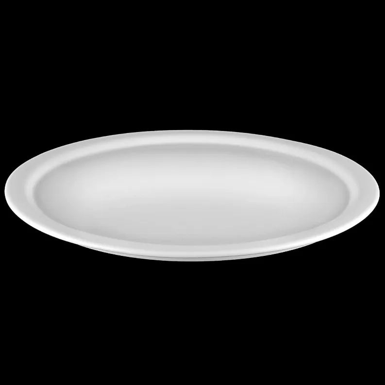 Round white 14 in pizza plate with shallow raised edge, set of 3