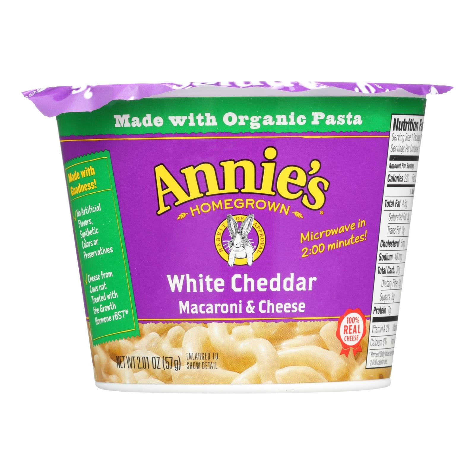 Annie's Homegrown White Cheddar Microwavable Macaroni And Cheese Cup - Case Of 12 - 2.01 Oz. - GreatEagleInc