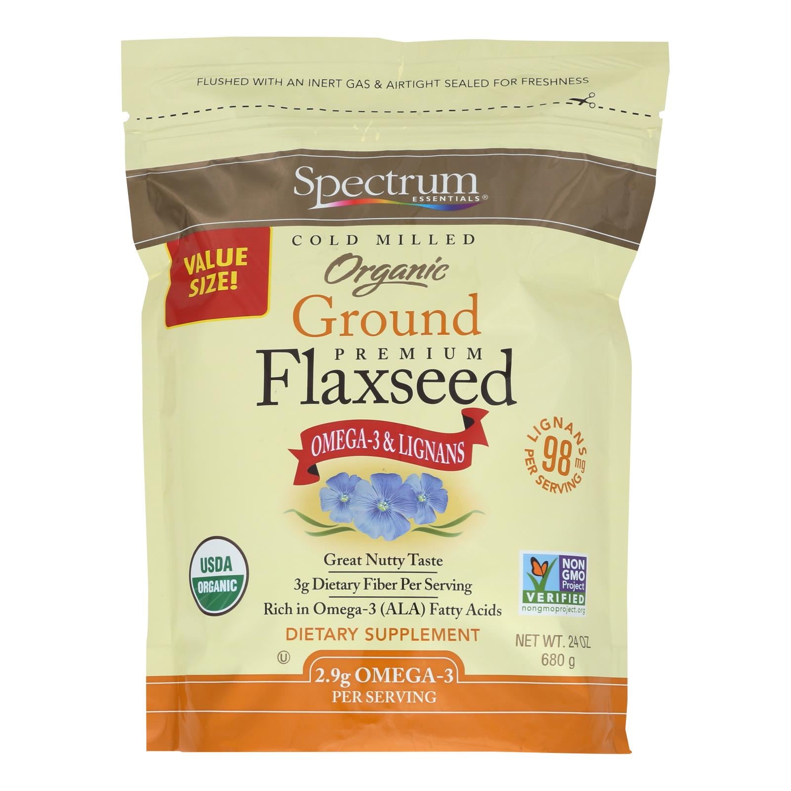 Spectrum Essentials Flaxseed - Organic - Ground - Premium - 24 Oz - GreatEagleInc