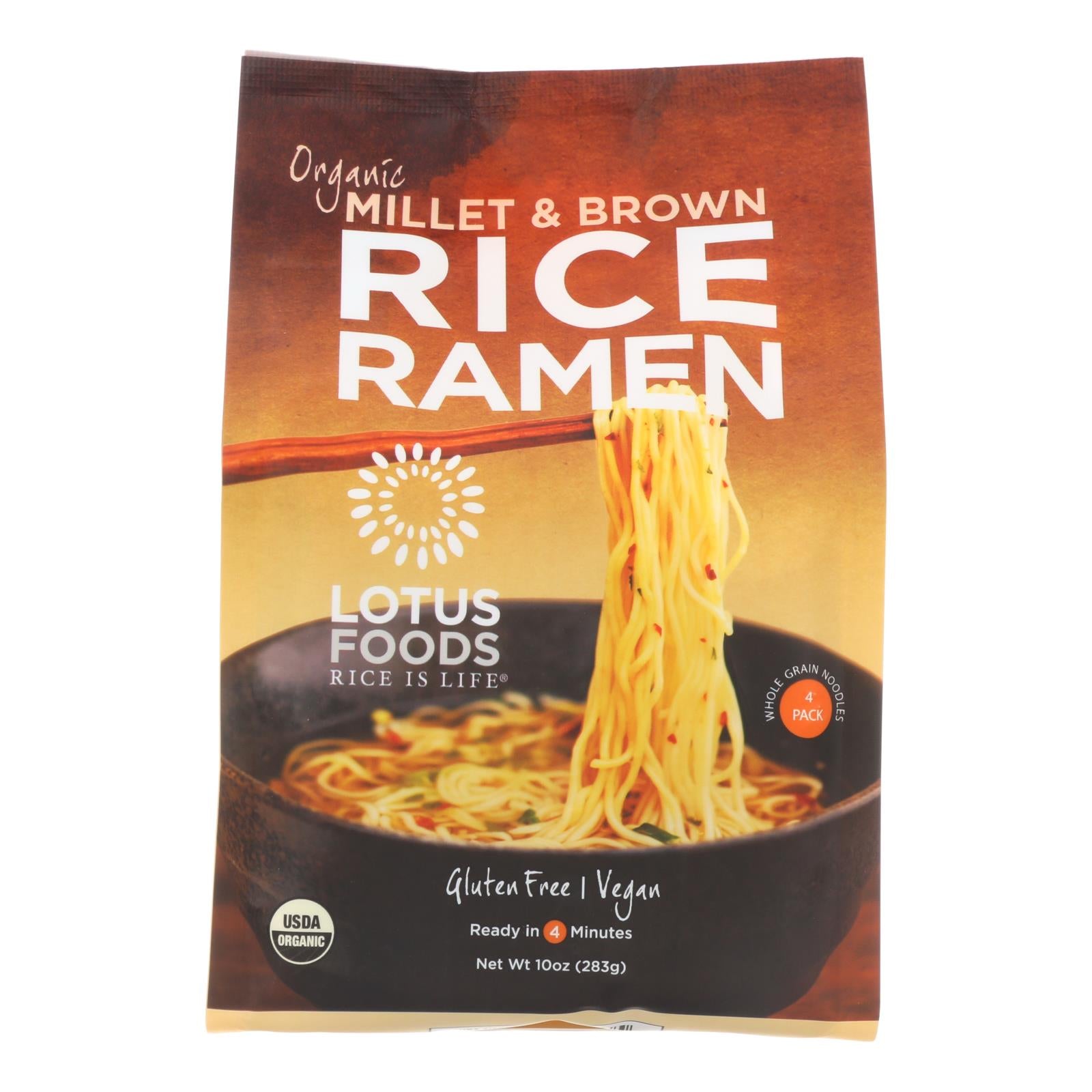 Lotus Foods Ramen - Organic - Millet And Brown Rice - 4 Ramen Cakes - 10 Oz - Case Of 6 - GreatEagleInc