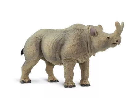 Megacerops dinosaur figurine, gray tan rhino with horn and four legs