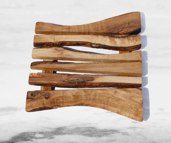 Olive wood trivet/coaster set of curved slats, medium size, natural grain finish