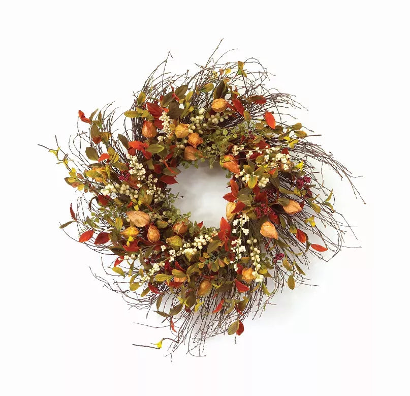 Cape Gooseberry Wreath 20"D Twig/Fabric - 1 - Home Decor