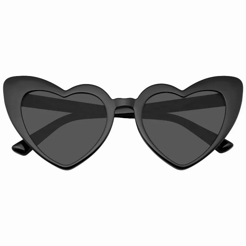 Black heart-shaped cat-eye sunglasses with dark lenses