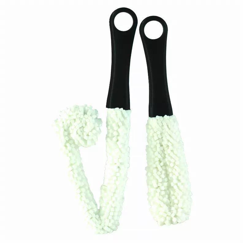 Reusable glassware brushes with black handles and pale mint-green scrub bristles