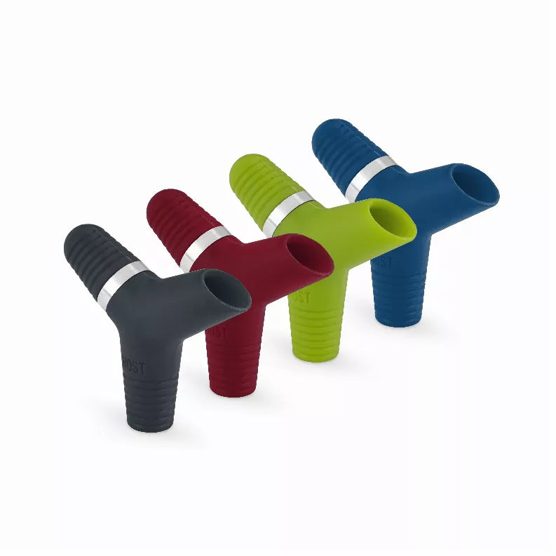 Multicolor silicone flip stopper pourer with T-shaped nozzles