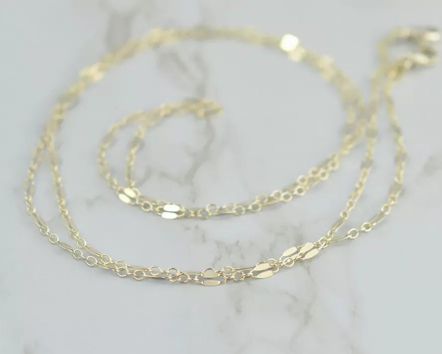 Dainty sunglasses chain with fine link design, small clasp, and adjustable length