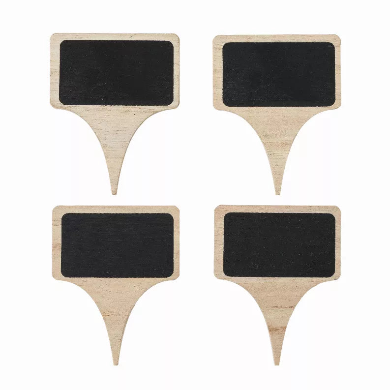 Natural wood cheese markers with black chalkboard tags, set of 4