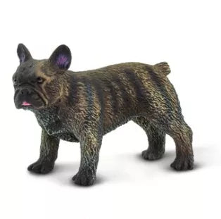 French bulldog figurine, dark brown and gray standing with mouth open