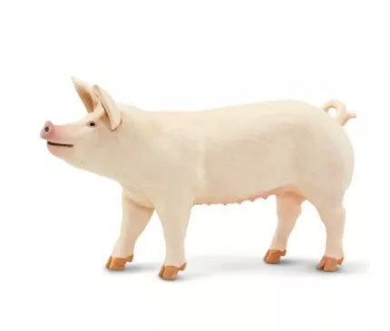 Large white pig figurine, standing with raised snout and detailed legs
