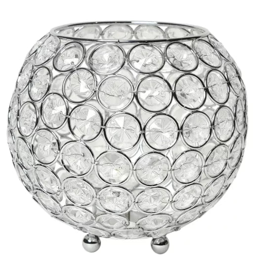 Elegant Designs Elipse Crystal Circular Bowl Candle Holder, Flower Vase, Wedding Centerpiece, Favor, 5.5 Inch - Chrome / 1…