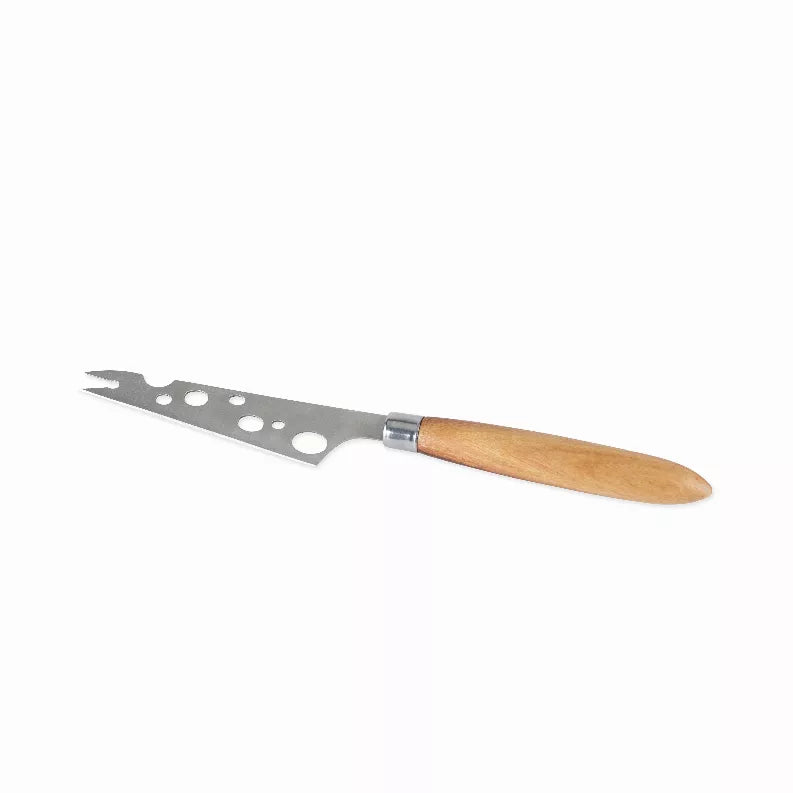Soft cheese knife with stainless blade holes and wooden handle