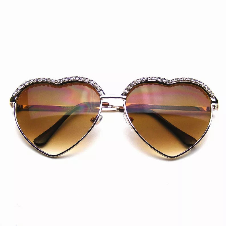 Cute Chic Heart Shape Glam Rhinestone Aviator Sunglasses - Gold / 1 / One Size - Eyewear