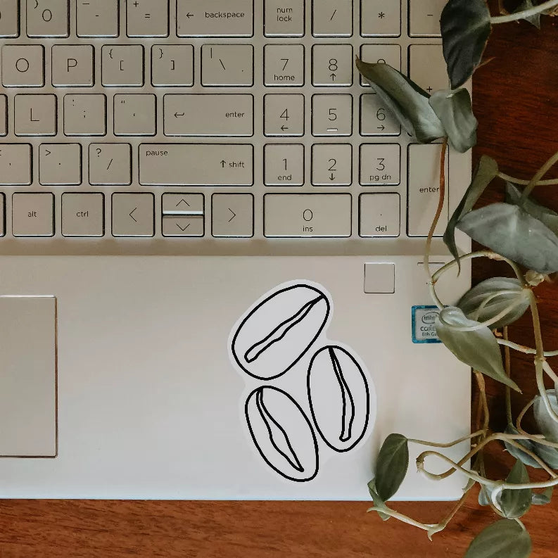 Coffee bean sticker set with two outlined coffee bean shapes